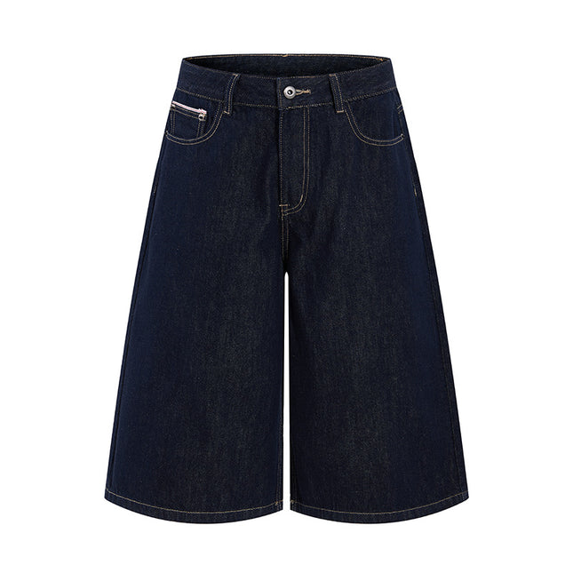 Jimau American Retro Cleanfit Denim Two-Color Cropped Jeans Unisex Loose Straight Versatile Shorts