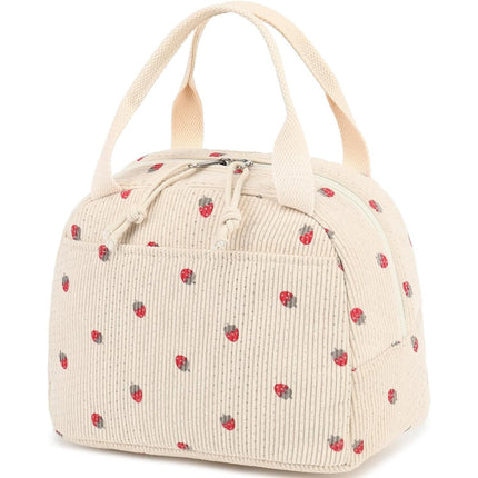 Cross-Border New Product Corduroy Printed Portable Lunch Bag Large Capacity Travel Picnic Ice Bag Work Insulation Bag