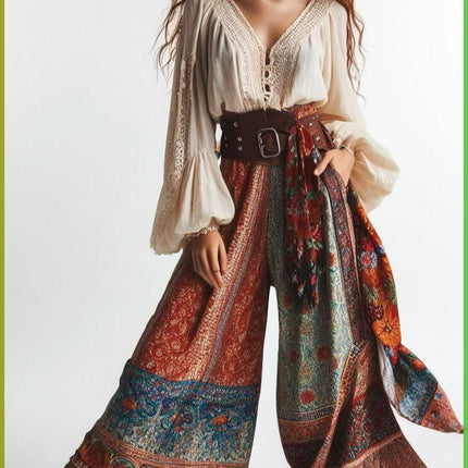 2025 Europe and the United States cross-border TEMU new hot selling Bohemian ethnic style printed color matching fashion casual pants women