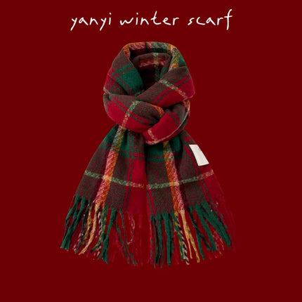 Imitation Cashmere Autumn and Winter Scarf Collection Plaid Scarf Women's Winter Thickeneded Warm Shawl Pure Color Student Scarf Cross-Border