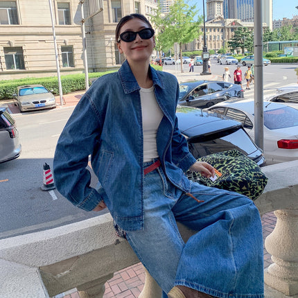 Coolmei Pai [Cocoa Outdoor Set] 2026 Spring/Summer New Style Old Money Style Retro Loose Denim Set