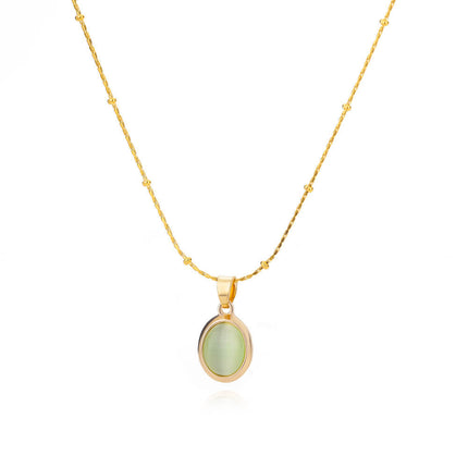 Simple Niche Entry Luxury Oval Titanium Steel Necklace Cat's Eye Pendant Clavicle Chain Elegant Design High-grade Jewelry