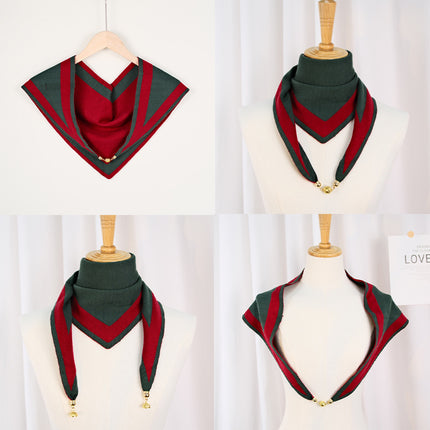 Autumn and Winter Magnetic Buckle Coloring Border Knitted Double-Sided Triangle Towel Women's Small Golden Ball High-grade Neck Protection Neck Shawl