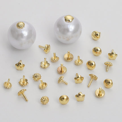 Copper Pattern Nail Cap 14K Gold Handmade DIY Pearl Pendant Plug Bracelet Necklace T-pin Jewelry Accessories