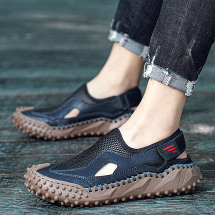 Cross-Border Hot-Selling Summer New Products Large Size Hand-Stitched Casual Breathable Mesh Genuine Leather Toe-Cap Sandals and River Shoes