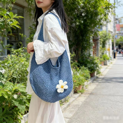 Large-Capacity Bag for Women 2025 New Versatile One-Shoulder Seaside Vacation Beach Bag Woven Straw Commuter Tote Bag