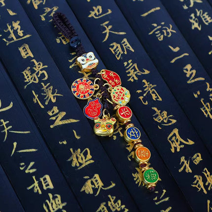 Shajin Ancient Fa Gold Swallow Gold Family of Four Car Keychain Pendant High-end Ancient Fa Family of Three Bag Hanging Ornaments