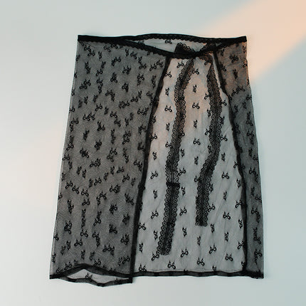 Korean Style Stacked Lace Skirt Curtain Butt Curtain One-Piece Skirt Apron Lace-Up Mesh Beach Swimsuit with Cover