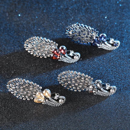 Cross-border New Peacock Spring Clip Half Tie Hairpin Top Clip Horizontal Clip Simple Fashion Retro Rhinestone Hairpin