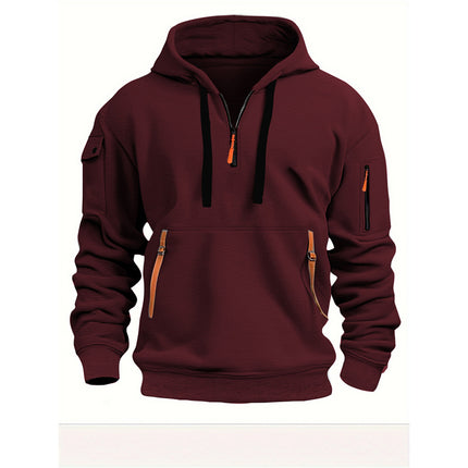 Men's Sweatshirt Casual Sports Hoodie Autumn and Winter Top with Arm Pocket Zipper Hoodie