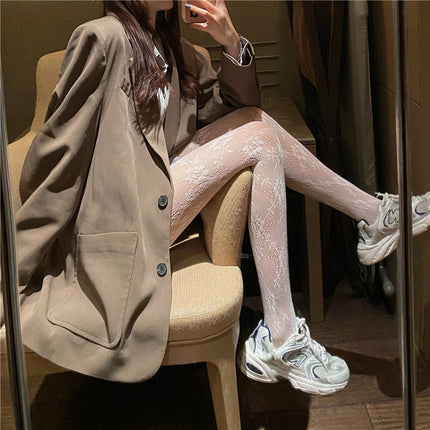 Japanese-Style Fishnet Stockings, Anti-Snag Thin Spring/Summer Women's Heart-Patterned Black Long Pantyhose, Jk Tights Wholesale