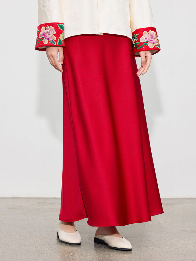 【Zhihetang】High-Waisted Satin Acetate Skirt 2026 Spring/Summer Bodycon Fishtail A-Line Long Skirt Ice Cream Color