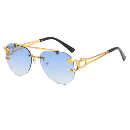 Cross-Border Rimless Toad Mirror Driving Sunglasses Leopard Sunglasses European and American Retro Cut-Edge Double-Beam Sunglasses for Men and Women