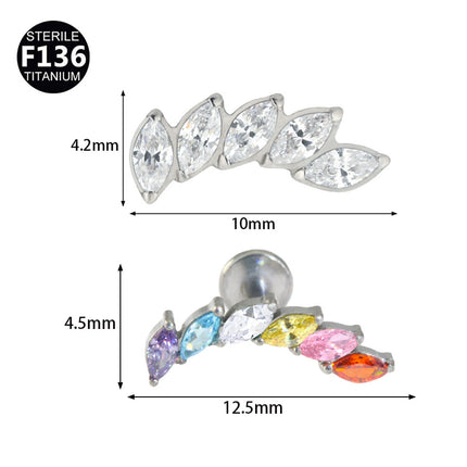 F-136 titanium alloy multicolor stitching zircon horse eye five zirconium earnail lip nail ear bone nail piercing jewelry wholesale