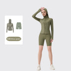 Moss green five-point hooded jacket suit / 2/S