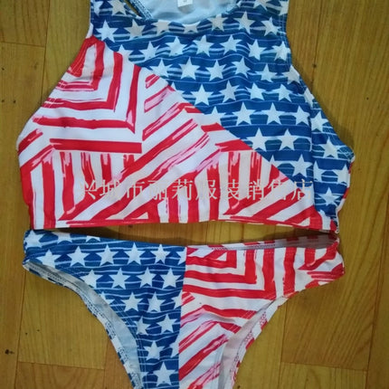17 years new European and American swimsuit printed small fresh split women's swimsuit sexy bikini women's swimsuit