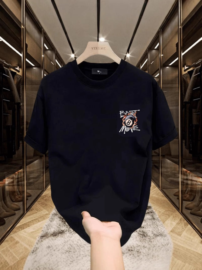 American Street Hip-Hop Trendy Brand High Street Short-Sleeved Men's Ins Trend Billiards Printed Short-Sleeved High Street Cross-Border T-Shirt Tops