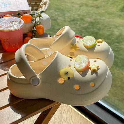 Cute Cartoon Apple Croc Shoes Women's Summer Outerwear Non-Slip Two-Wear Baotou Beach Seaside Thick-Soled Sandals Summer