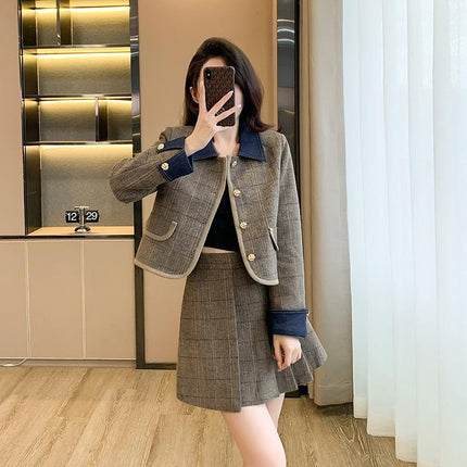 Real Shot of 2026 New Retro Jacket and Skirt Set, British Academy Style, Age-Reducing, Padded and Thickened Two-Piece Set