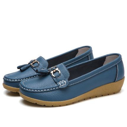 Summer Hollow New Leather Shoes for Middle-Aged and Elderly Mothers, Women's Single Shoes, Bean Shoes, Women's Soft-Soled Wedge-Heeled Clogs, Women's Shoes
