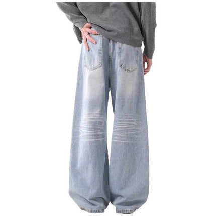 American Vintage Washed light blue Jeans Men's and Women's Casual 2025 Spring New Straight Loose Pants