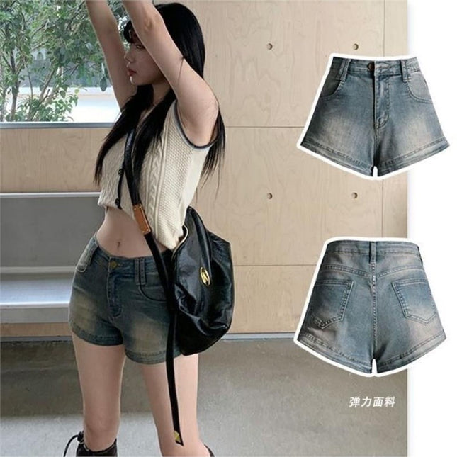 Petite Washed High-Waisted Denim Shorts for Women 2025 Summer New American Retro Hot Girl Slimming Hot Pants