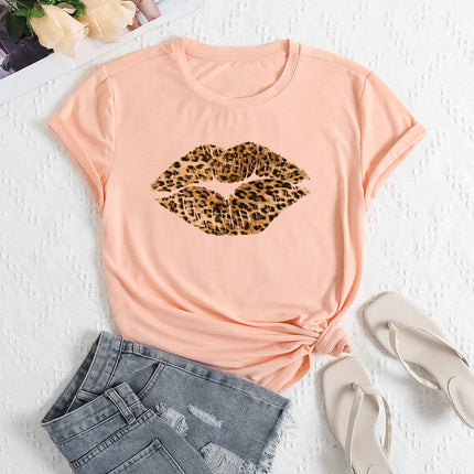 2025 Export Women's Independent Station Tem Clothing Cross-Border E-Commerce Ebay Amazon Lip Print Polyester T-Shirt