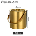 2l golden double-layer portable ice bucket + ice clip