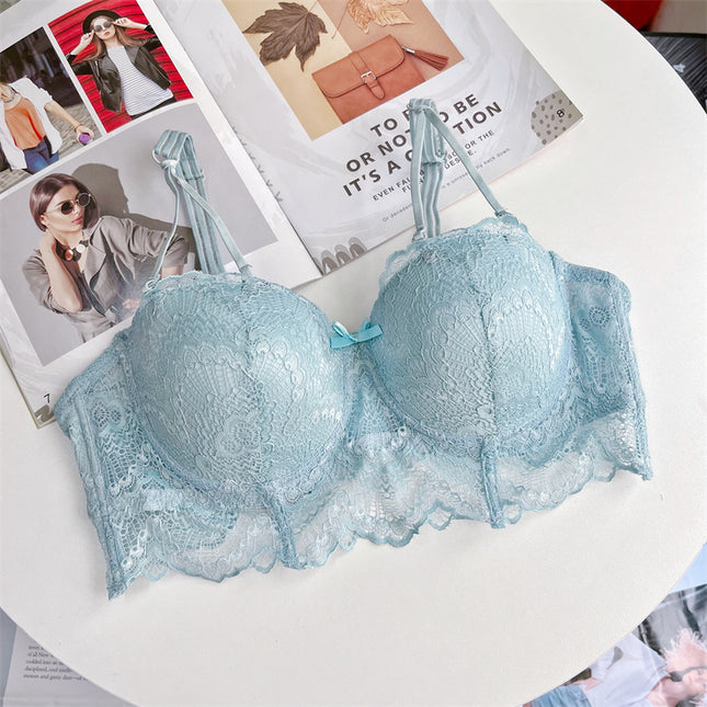 Pure Desire 100kg Plus Size Sexy Lace Girl Sweet Adjustable Underwear Bra Set Removable Strapless
