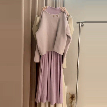 Sense Knitted dress Children's Autumn and Winter 2025 New French Temperament Tight Waist Inner Sweater Two-Piece Set