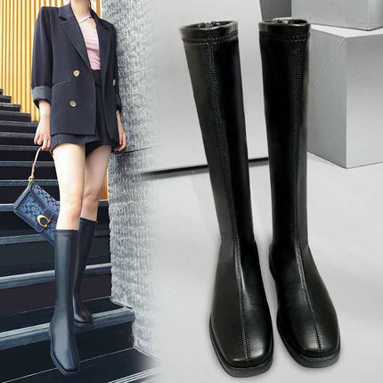 Long Boots for Women, Knight Boots, No More Than Knee-High Street Style Square-Toe Boots, Spring and Autumn New Style, Rear Zipper, Slimming High Boots for Women