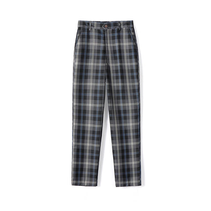 Factory Direct Sales Special Price Men's and Women's Plaid Trousers High-Waisted Student Trousers Evening Matte Gray Small Grids Olive Grids Class Uniform