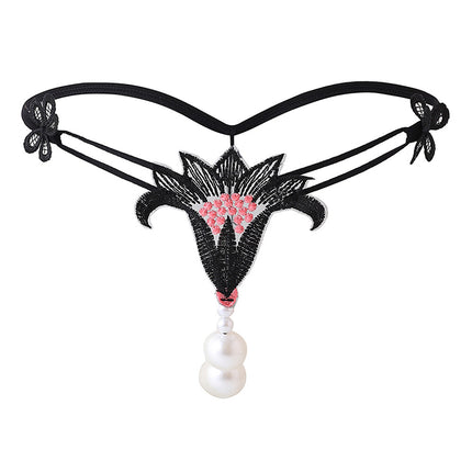 Plus Size Sexy Underwear Women's Thong Oversized Beads Temptation Couple Flirting Open Crotch Insertable Pearl Underwear