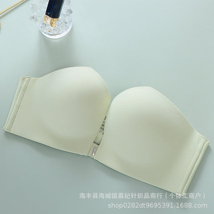 Maiman Mm30 Strapless Bra for Women, Bandeau Style, Push-Up Cup, Wireless, Detachable Bra, Seamless, Anti-Sagging, Nude Feel