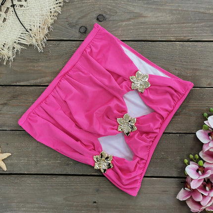 2025 new foreign trade one-piece swimsuit skirt two-piece metal jewelry cross-border foreign trade swimsuit solid color swimsuit women