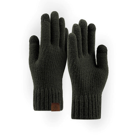 Winter Gloves Wool Cold-proof Warm Gloves Knitted Men's fleece-lined Outdoor Windproof Cycling Driving Touch Screen Gloves