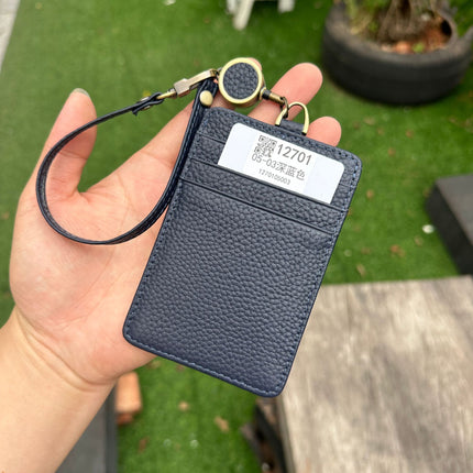 Fashion Genuine Leather Hangtag One-sided ID badge Wrist Wear Drawable Waist Card Bag Japanese and Korean Work Card Set