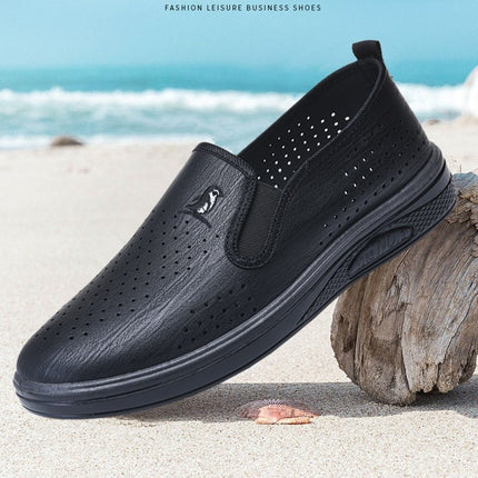 Summer Men's Business Casual Slip-On Shoes with Holes, Hollow Mesh Work Sandals, Men's Work Hole Mesh Sandals