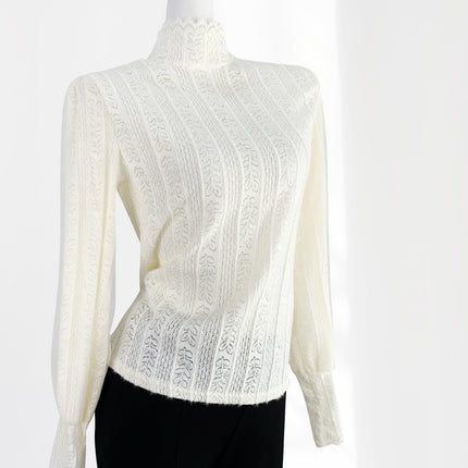 High-End Brushed Fabric 2026 Autumn and Winter New Lace Base Shirt, Lace-Trimmed Half-High Collar White Inner Fairy Top