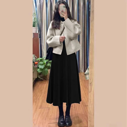 plus size chubby girl Fall/Winter Women's Small Fragrant Style Short Wool Coat Dress Two-Piece Set 200kg