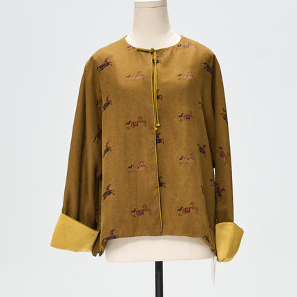 [Four Seasons Green] Silk Xiangyun Yarn Satin Jacquard New Chinese Coat Spring New Mulberry Silk Heavy Top