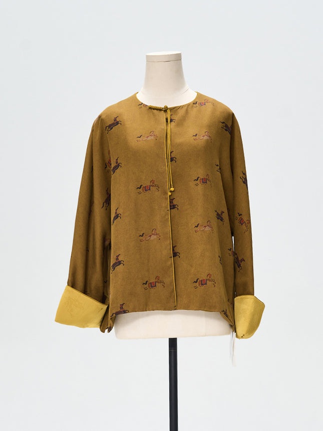 [Four Seasons Green] Silk Xiangyun Yarn Satin Jacquard New Chinese Coat Spring New Mulberry Silk Heavy Top