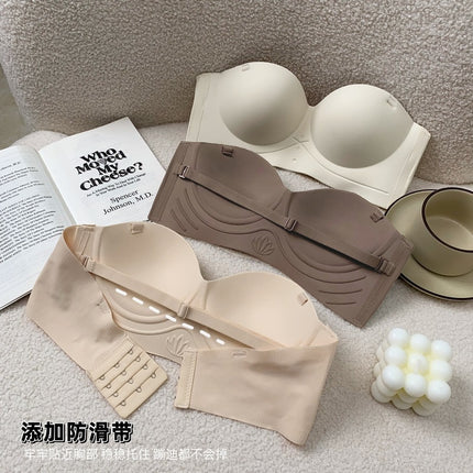 Summer sexy half cup seamless detachable strapless underwear women's push up small chest large wireless bra bra