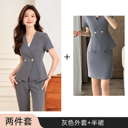 High-End Suit Suit Women's Summer Short-Sleeved Business Attire Hotel Manager Front Desk Reception Jewelry Store Gold Store Work Clothes