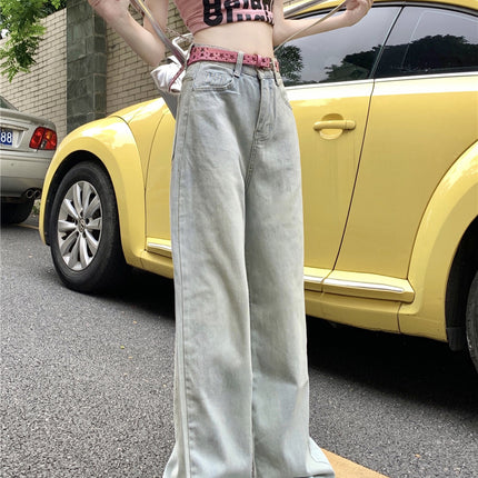 2024 New Sweetheart Cream Pants ~ Light Color Jeans Women's High Waist Loose Straight Leg Pants Design Wide Leg Pants