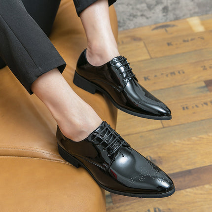 Cross-border plus size Amazon Men's Low-top Casual Green Brock Lace-up Pointed-toe Business Dress Youth Leather Shoes