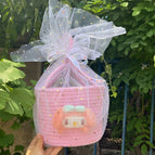 Double handle pink + meile + yarn + ribbon random