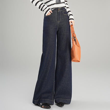 Wide-Leg Jeans for Petite Women, Hong Kong Style, Retro, Stretchy, Loose, Slimming, Versatile, Casual, Flared, Floor-Length Pants