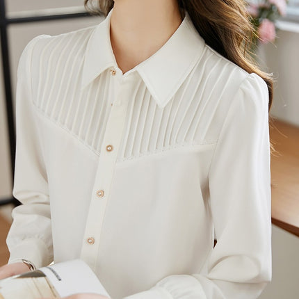 French Style Organ Pleated White Shirt Women's 2025 Spring Long Sleeve Design Sense Niche Chic Top Elegant Shirt