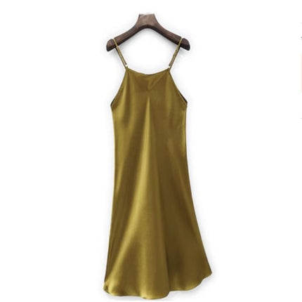 Special Cabinet Style Silk Slip Skirt Pure Mulberry Silk Nightgown Simple Exquisite Petticoat Mid-length Women's dress Solid Color